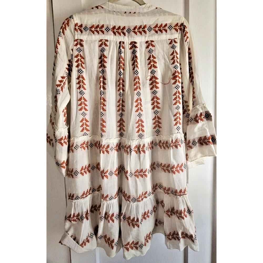 Elan Cream and Rust Embroidered Long Sleeve Boho Dress - Picture 2 of 8